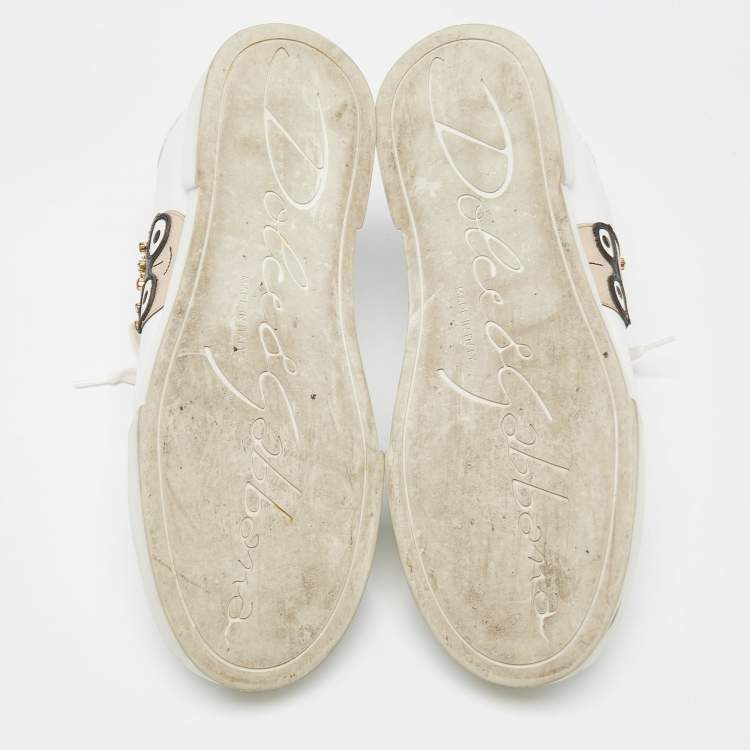 Pre Owned Dolce & Gabbana White Leather Studded Crown Portofino Sneakers Size 38