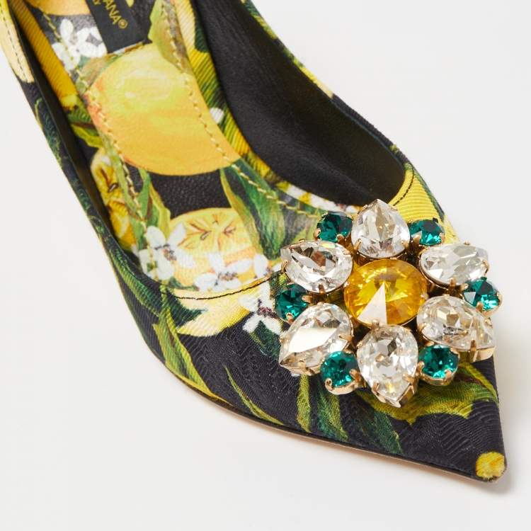 Pre Owned Dolce & Gabbana Multicolor Brocade Fabric Floral Print  Crystal Embellished Pumps Size 36.5