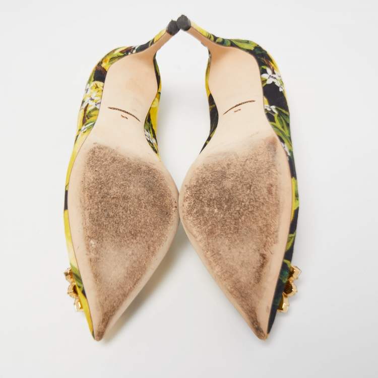 Pre Owned Dolce & Gabbana Multicolor Brocade Fabric Floral Print  Crystal Embellished Pumps Size 36.5
