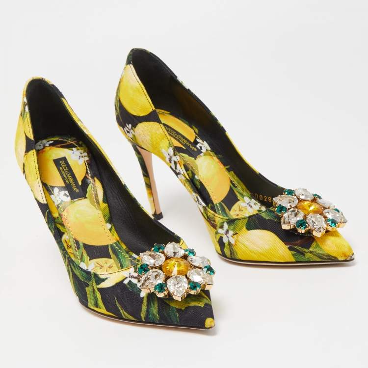 Pre Owned Dolce & Gabbana Multicolor Brocade Fabric Floral Print  Crystal Embellished Pumps Size 36.5