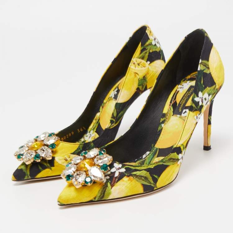 Pre Owned Dolce & Gabbana Multicolor Brocade Fabric Floral Print  Crystal Embellished Pumps Size 36.5