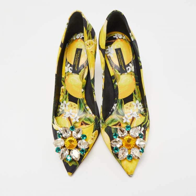 Pre Owned Dolce & Gabbana Multicolor Brocade Fabric Floral Print  Crystal Embellished Pumps Size 36.5