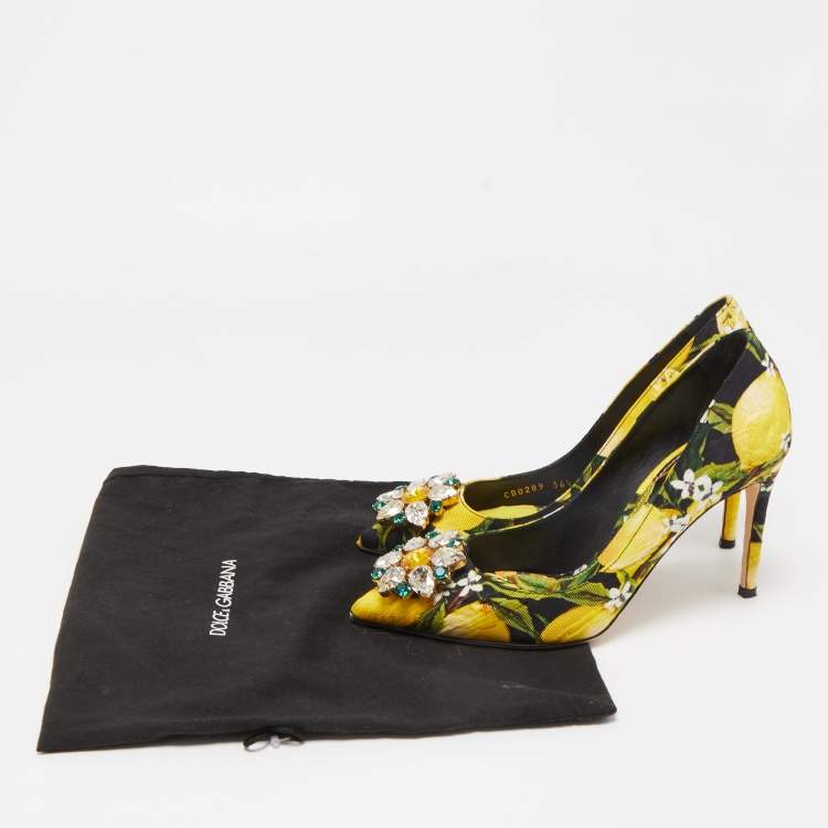 Pre Owned Dolce & Gabbana Multicolor Brocade Fabric Floral Print  Crystal Embellished Pumps Size 36.5
