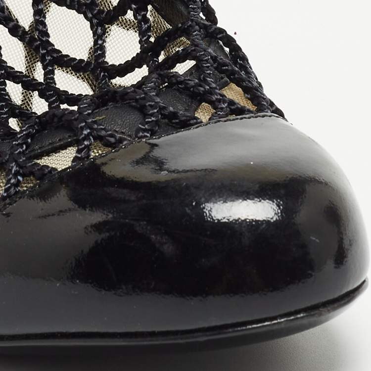 Pre Owned Dolce and Gabbana Black Mesh and Patent Leather Pumps Size 38.5