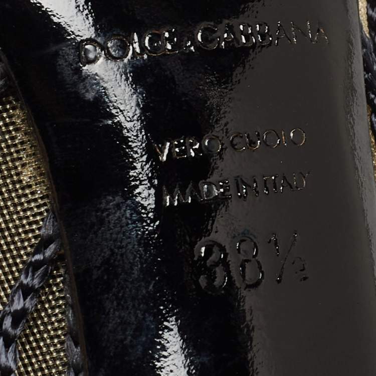 Pre Owned Dolce and Gabbana Black Mesh and Patent Leather Pumps Size 38.5