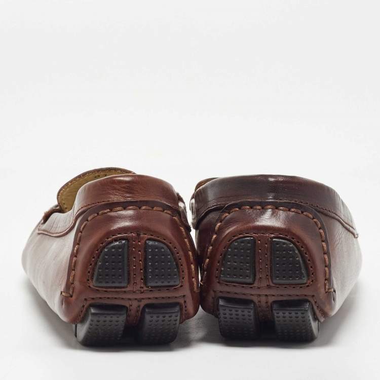 Pre Owned Dolce & Gabbana Brown Leather Slip On Loafers Size 34