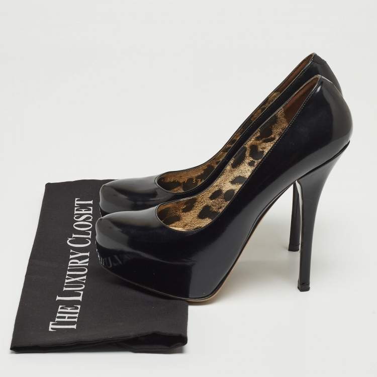 Pre Owned Dolce & Gabbana Black Patent Leather Platform Pumps Size 37.5