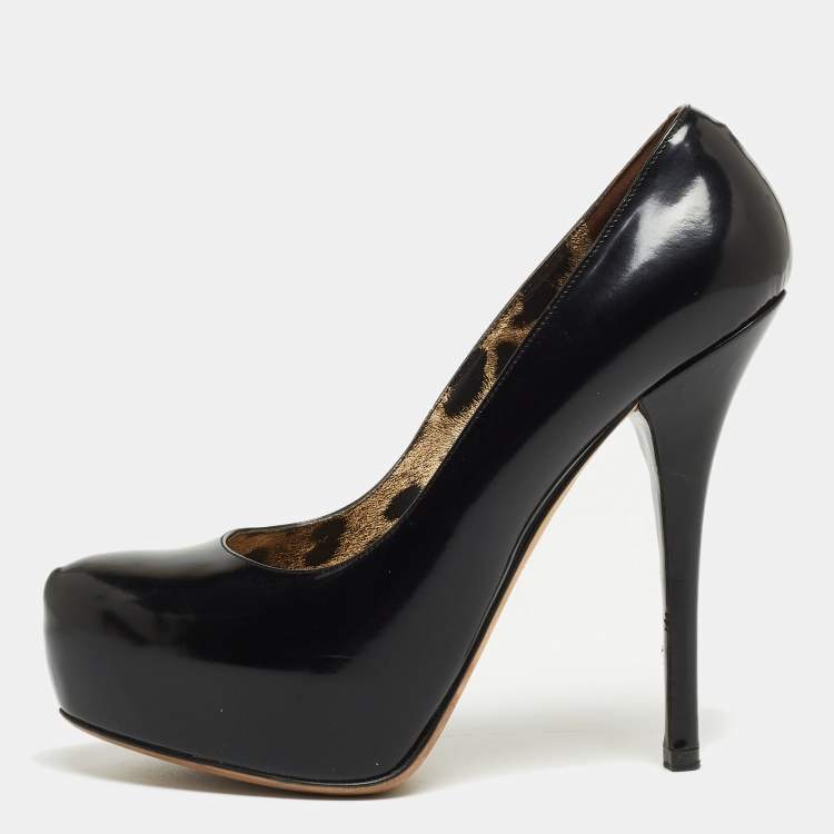 Pre Owned Dolce & Gabbana Black Patent Leather Platform Pumps Size 37.5