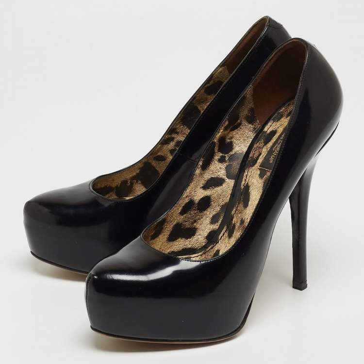 Pre Owned Dolce & Gabbana Black Patent Leather Platform Pumps Size 37.5
