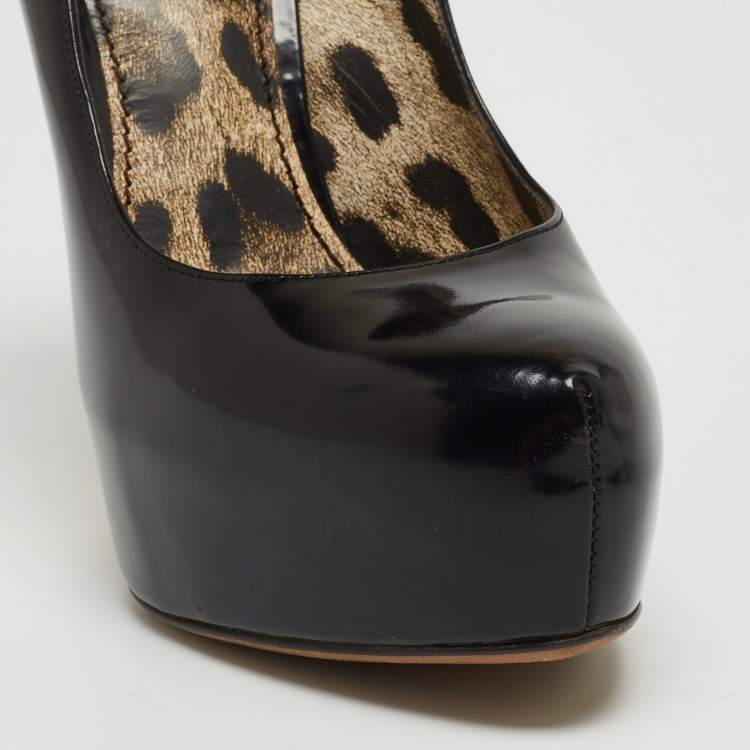 Pre Owned Dolce & Gabbana Black Patent Leather Platform Pumps Size 37.5