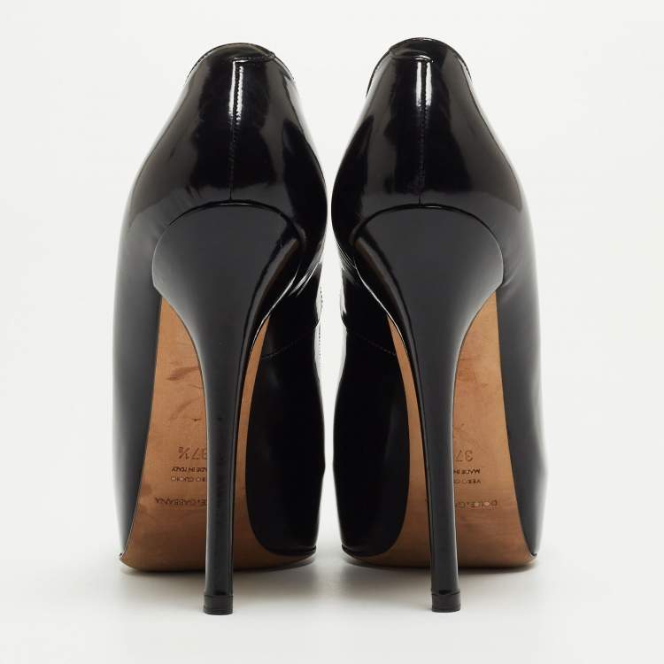 Pre Owned Dolce & Gabbana Black Patent Leather Platform Pumps Size 37.5