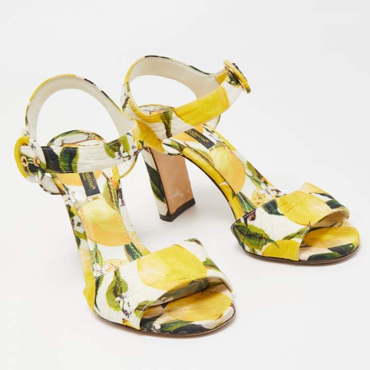 Pre Owned Dolce & Gabbana Multicolor Brocade Fabric Ankle Strap Sandals Size 36.5