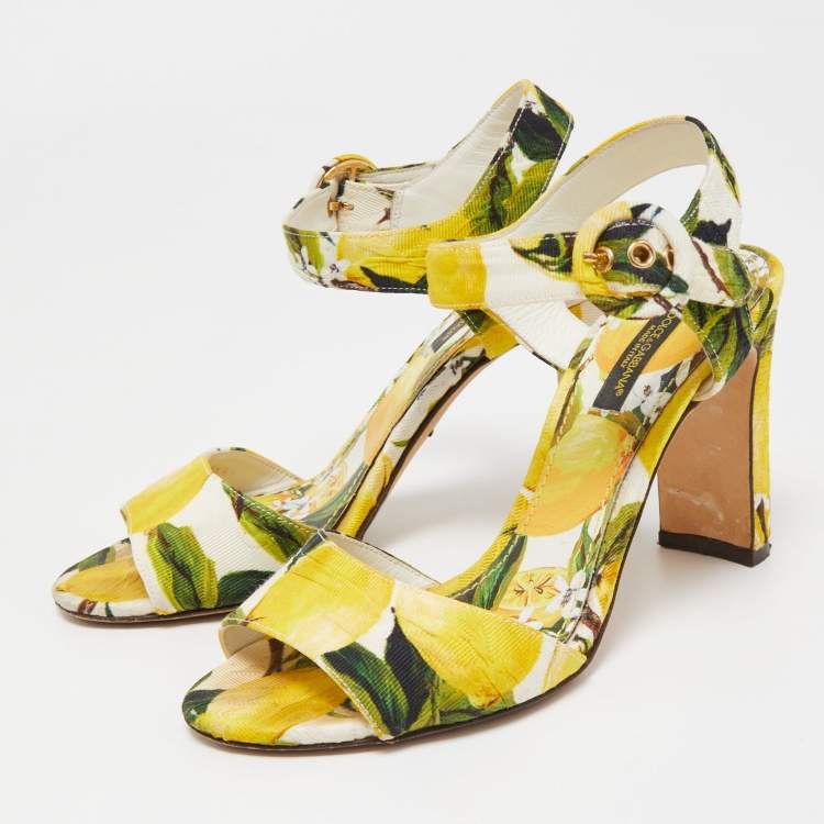 Pre Owned Dolce & Gabbana Multicolor Brocade Fabric Ankle Strap Sandals Size 36.5