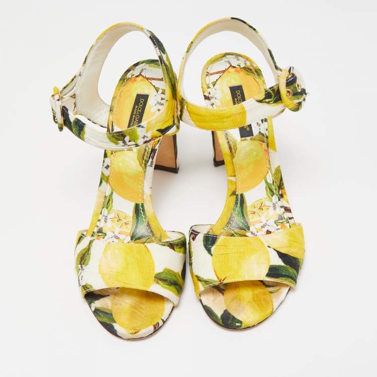 Pre Owned Dolce & Gabbana Multicolor Brocade Fabric Ankle Strap Sandals Size 36.5