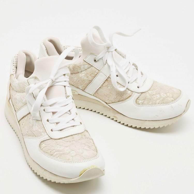 Pre Owned Dolce & Gabbana White Leather and Lace Low Top Sneakers Size 39