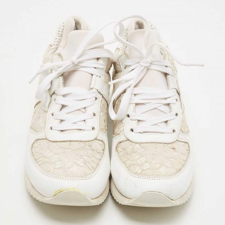Pre Owned Dolce & Gabbana White Leather and Lace Low Top Sneakers Size 39