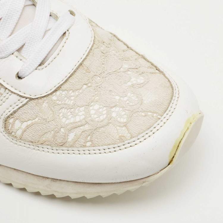 Pre Owned Dolce & Gabbana White Leather and Lace Low Top Sneakers Size 39