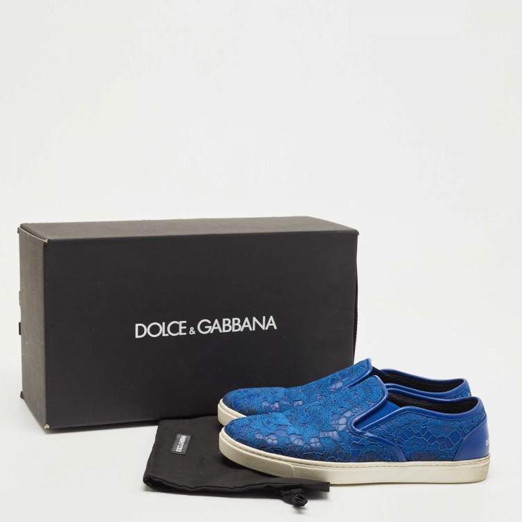 Pre Owned Dolce & Gabbana Blue Lace Slip On Sneakers Size 38