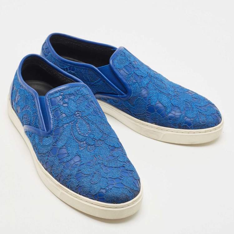Pre Owned Dolce & Gabbana Blue Lace Slip On Sneakers Size 38