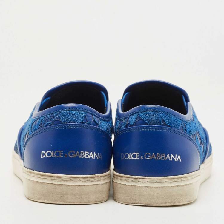Pre Owned Dolce & Gabbana Blue Lace Slip On Sneakers Size 38