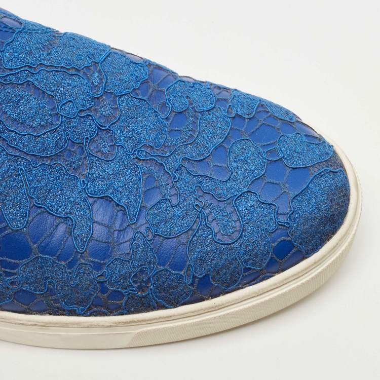 Pre Owned Dolce & Gabbana Blue Lace Slip On Sneakers Size 38
