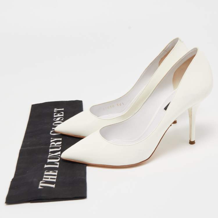 Pre Owned Dolce and Gabbana White Patent Leather Pointed Toe Pumps Size 36.5