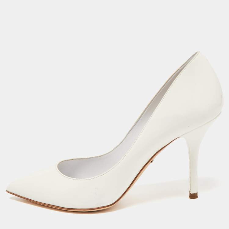 Pre Owned Dolce and Gabbana White Patent Leather Pointed Toe Pumps Size 36.5
