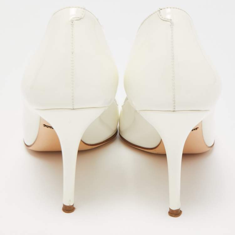 Pre Owned Dolce and Gabbana White Patent Leather Pointed Toe Pumps Size 36.5