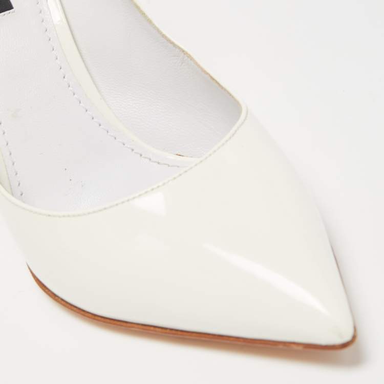 Pre Owned Dolce and Gabbana White Patent Leather Pointed Toe Pumps Size 36.5
