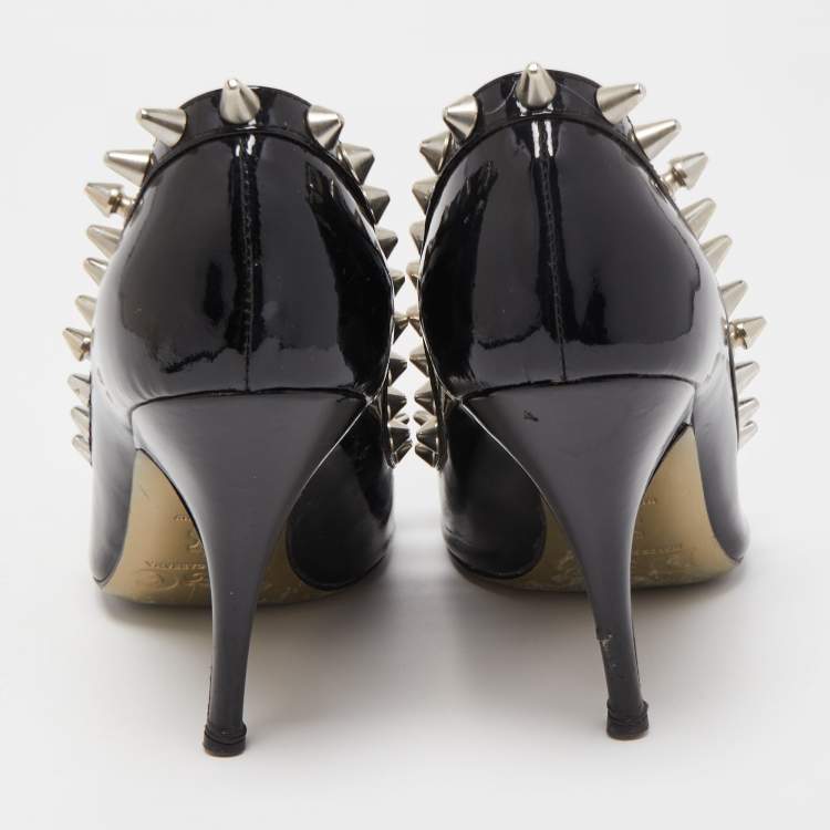 Pre Owned Dolce & Gabbana Black Patent Studded Peep Toe Pumps Size 38