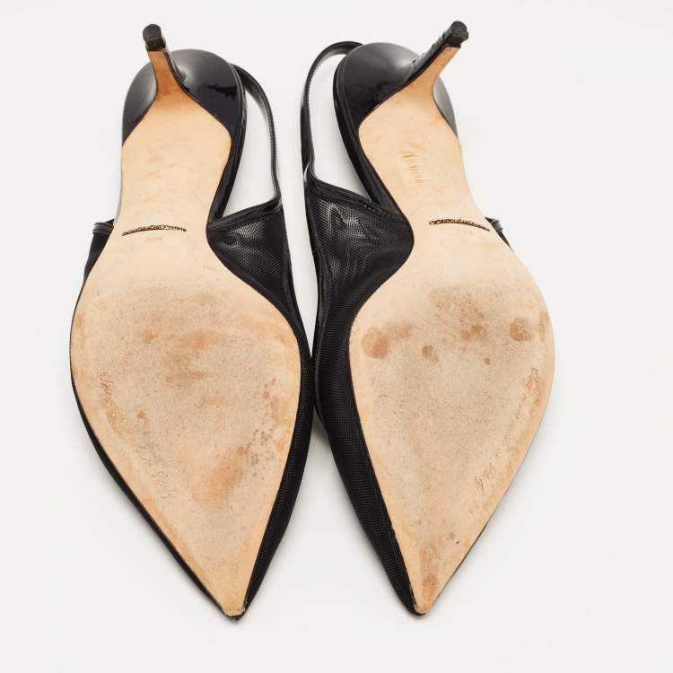 Pre Owned Dolce & Gabbana Black Mesh And Patent Leather Slingback Pumps Size 39.5