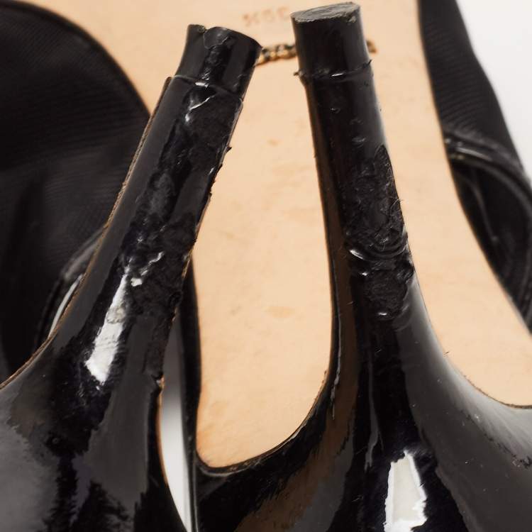 Pre Owned Dolce & Gabbana Black Mesh And Patent Leather Slingback Pumps Size 39.5