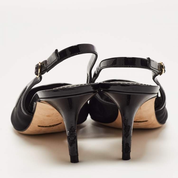 Pre Owned Dolce & Gabbana Black Mesh And Patent Leather Slingback Pumps Size 39.5