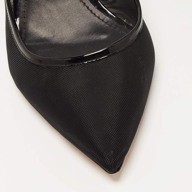 Pre Owned Dolce & Gabbana Black Mesh And Patent Leather Slingback Pumps Size 39.5