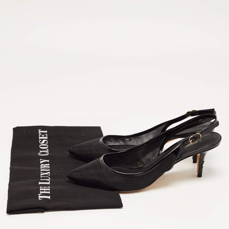 Pre Owned Dolce & Gabbana Black Mesh And Patent Leather Slingback Pumps Size 39.5
