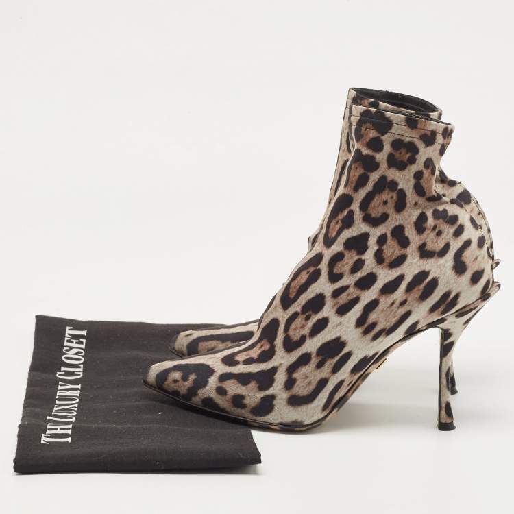 Pre Owned Dolce & Gabbana Tricolor Leopard Print Stretch Fabric Ankle Booties Size 37