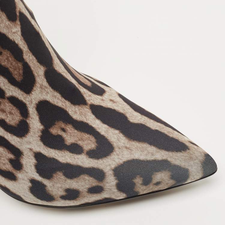 Pre Owned Dolce & Gabbana Tricolor Leopard Print Stretch Fabric Ankle Booties Size 37