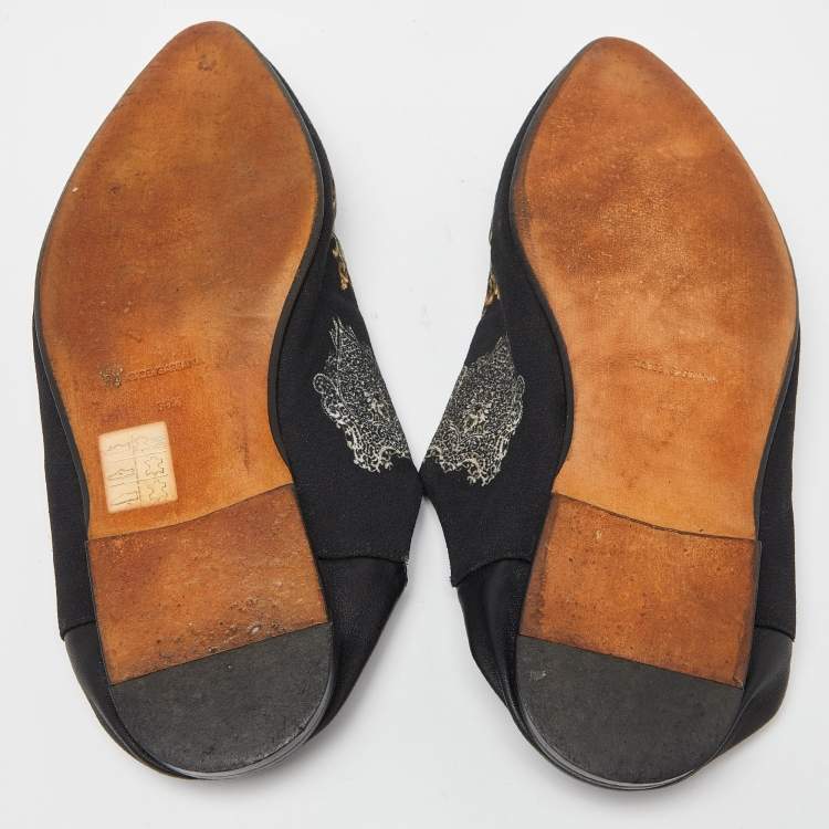 Pre Owned Dolce & Gabbana Black Printed Fabric Slide Mules Size 38.5