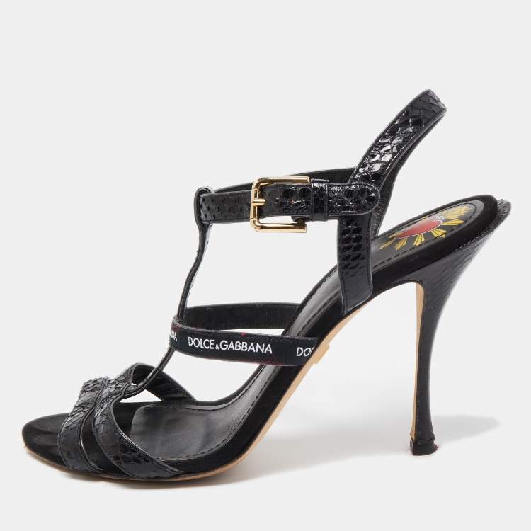 Pre Owned Dolce & Gabbana Black Python Strappy Sandals Size 39
