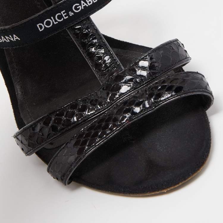 Pre Owned Dolce & Gabbana Black Python Strappy Sandals Size 39