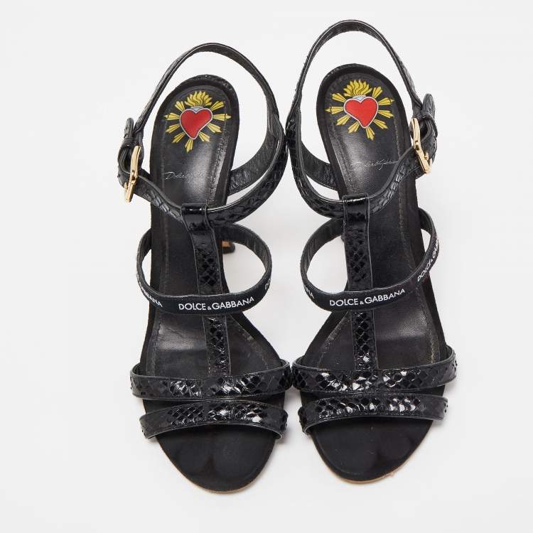Pre Owned Dolce & Gabbana Black Python Strappy Sandals Size 39