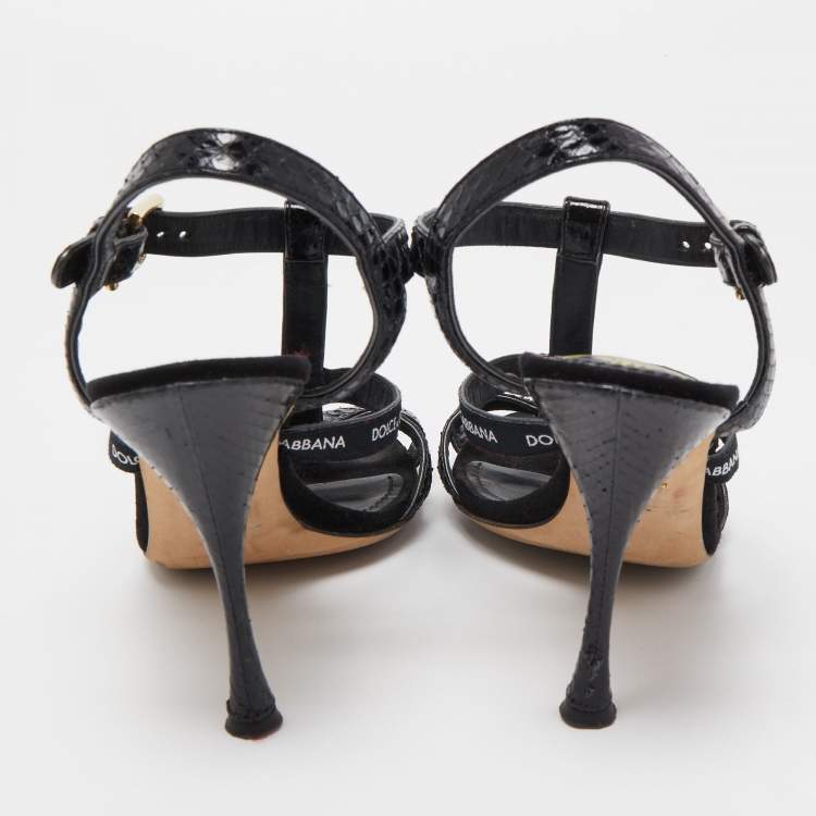 Pre Owned Dolce & Gabbana Black Python Strappy Sandals Size 39
