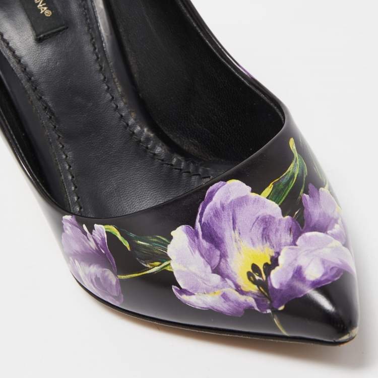 Pre Owned Dolce & Gabbana Black/Purple Floral Print Leather Pointed Toe Pumps Size 38