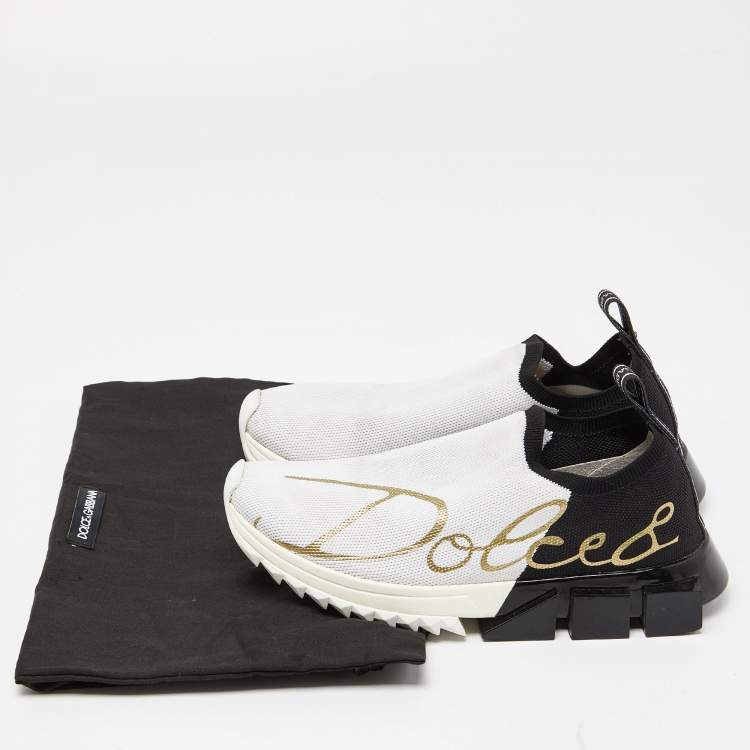 Pre Owned Dolce & Gabbana White/Black Knit Fabric Sorrento Slip-On Sneakers Size 36