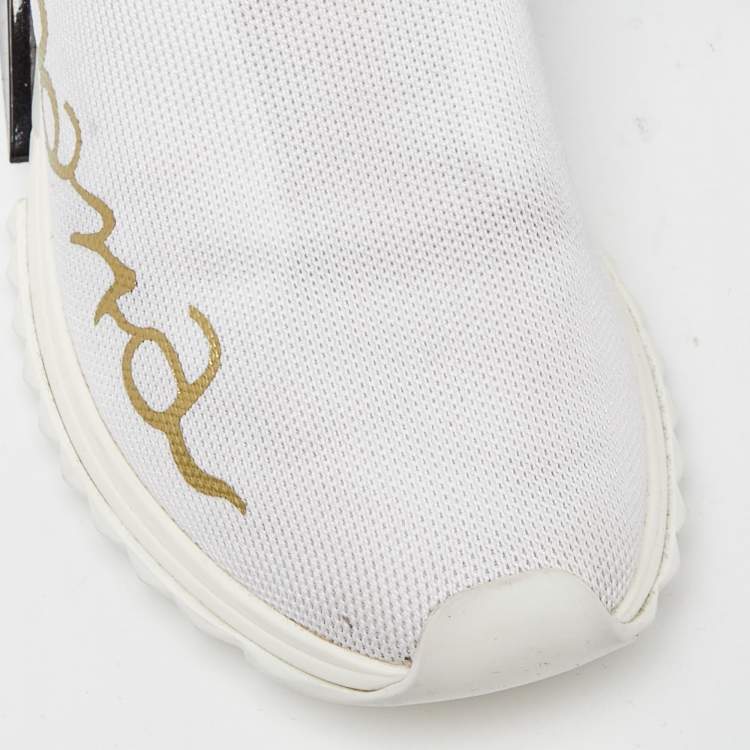 Pre Owned Dolce & Gabbana White/Black Knit Fabric Sorrento Slip-On Sneakers Size 36
