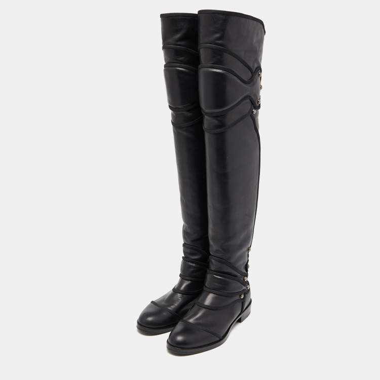 Pre Owned Dolce & Gabbana Black Leather Knee Length Boots Size 37