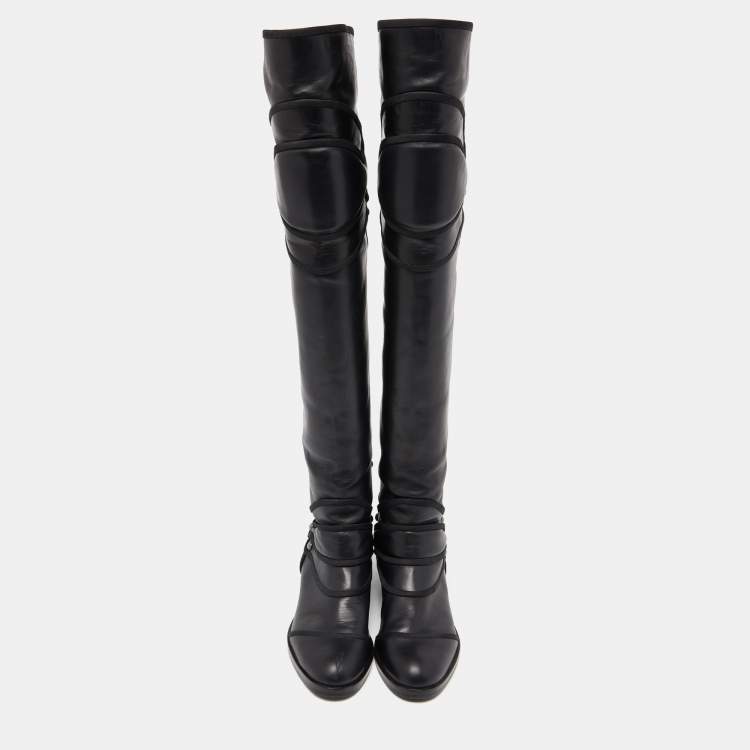 Pre Owned Dolce & Gabbana Black Leather Knee Length Boots Size 37