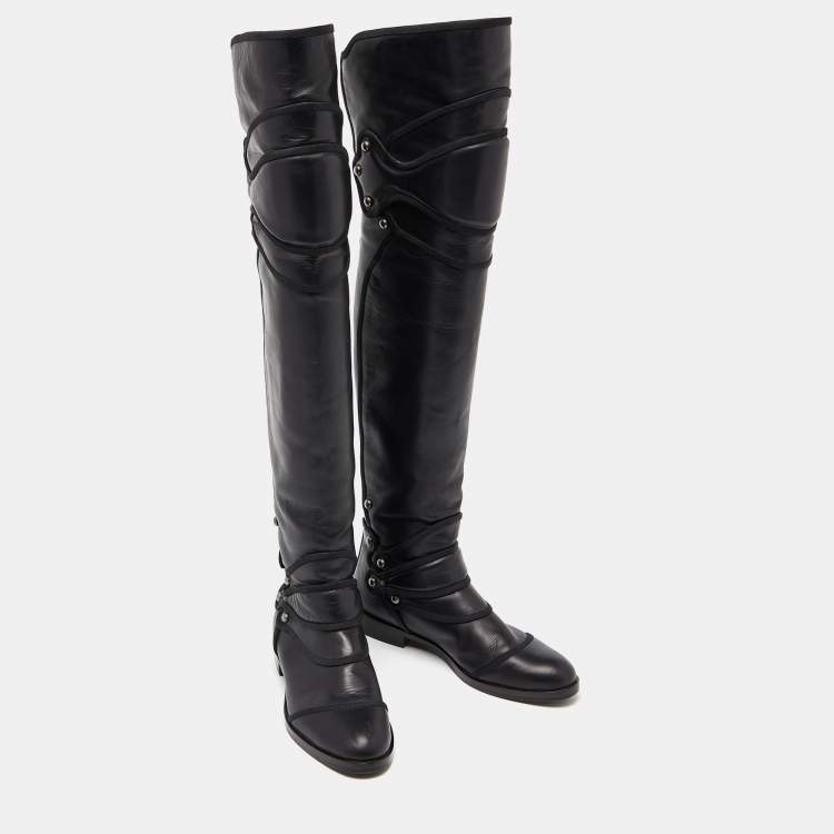 Pre Owned Dolce & Gabbana Black Leather Knee Length Boots Size 37