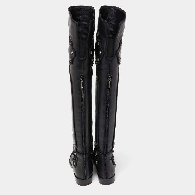 Pre Owned Dolce & Gabbana Black Leather Knee Length Boots Size 37