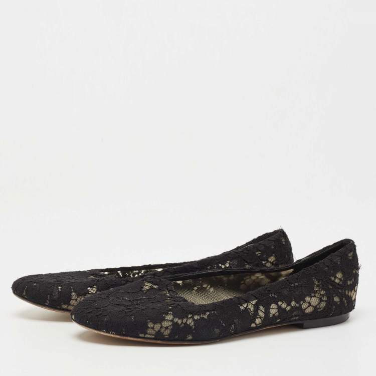 Pre Owned Dolce & Gabbana Black Lace Ballet Flats Size 36.5